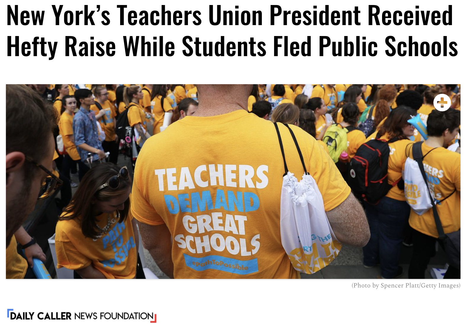AFFT in The Daily Caller: New York’s Teachers Union President Received Hefty Raise While Students Fled Public Schools