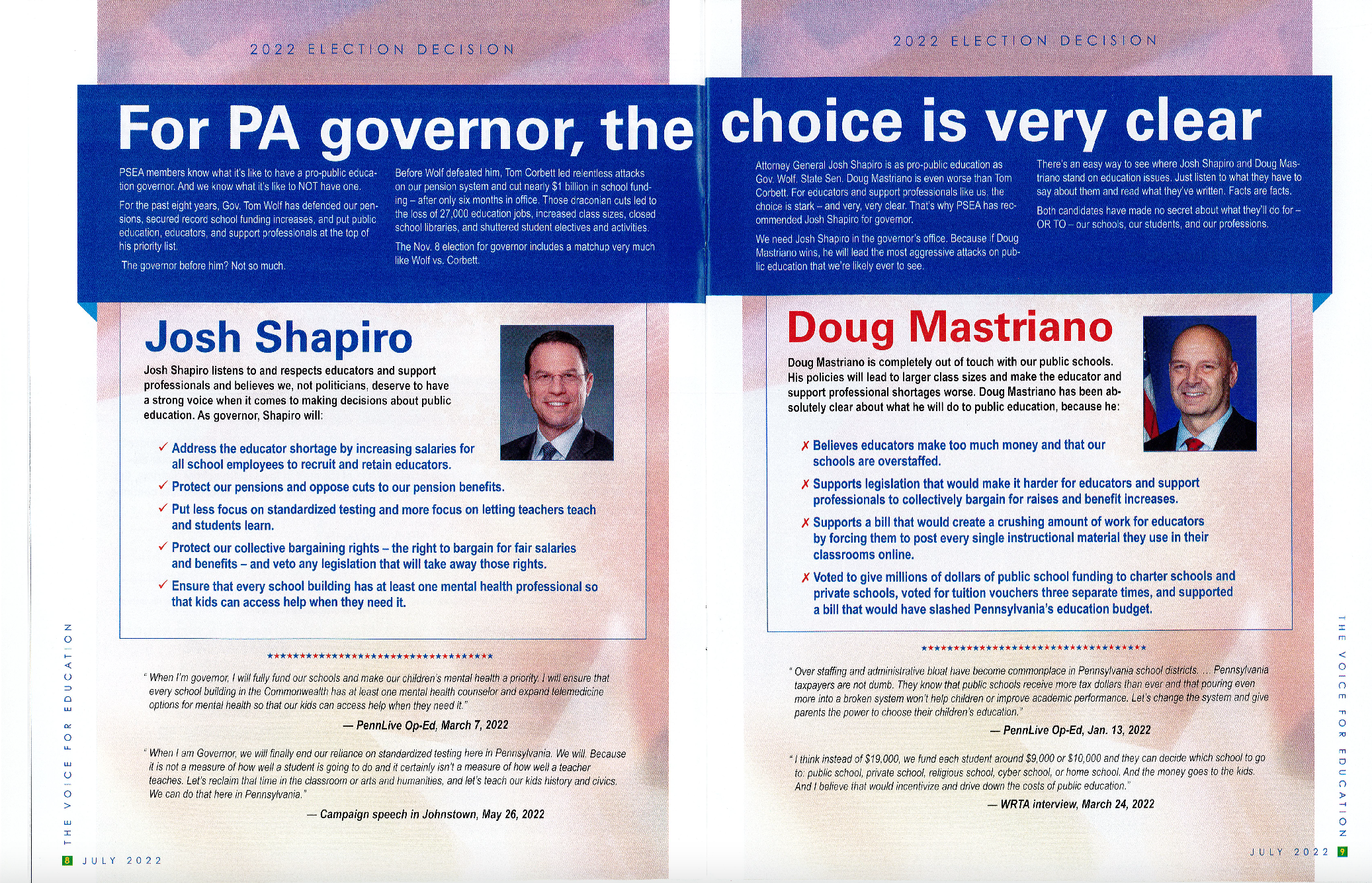 PSEA uses dues-funded magazine to support Josh Shapiro for governor
