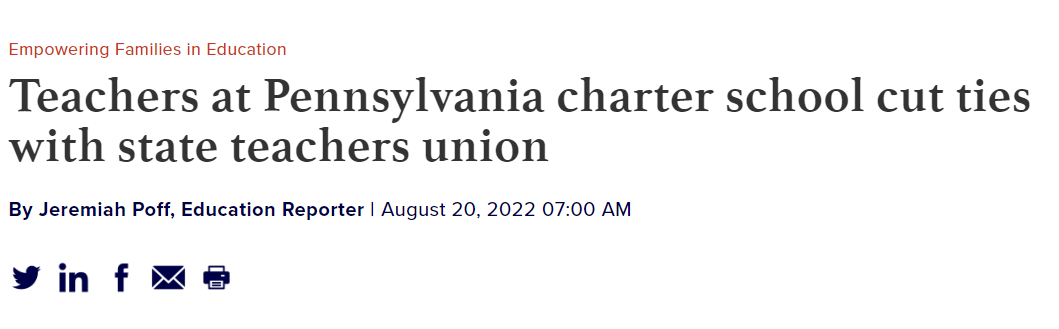 AFFT in the Washington Examiner: Teachers at Pennsylvania charter school cut ties with state teachers union