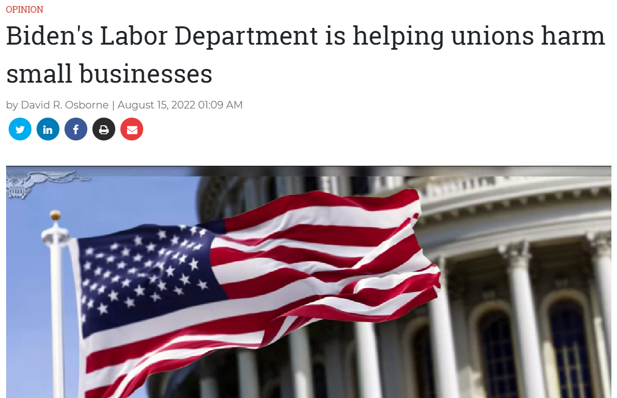 AFFT in Washington Examiner: Biden’s Labor Department is helping unions harm small businesses