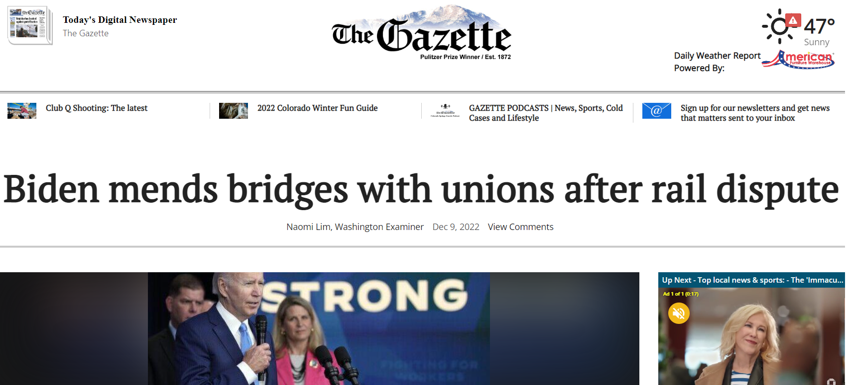 AFFT in the Colorado Springs Gazette: Biden mends bridges with unions after rail dispute