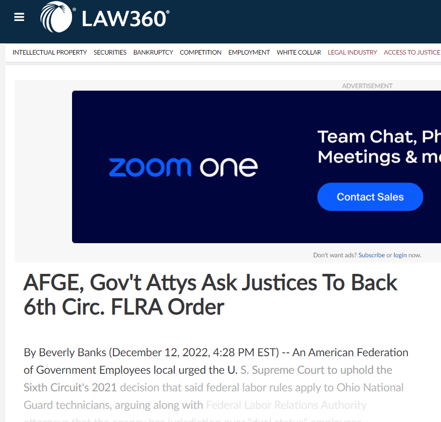 AFFT in Law360: AFGE, Gov’t Attys Ask Justices To Back 6th Circ. FLRA Order
