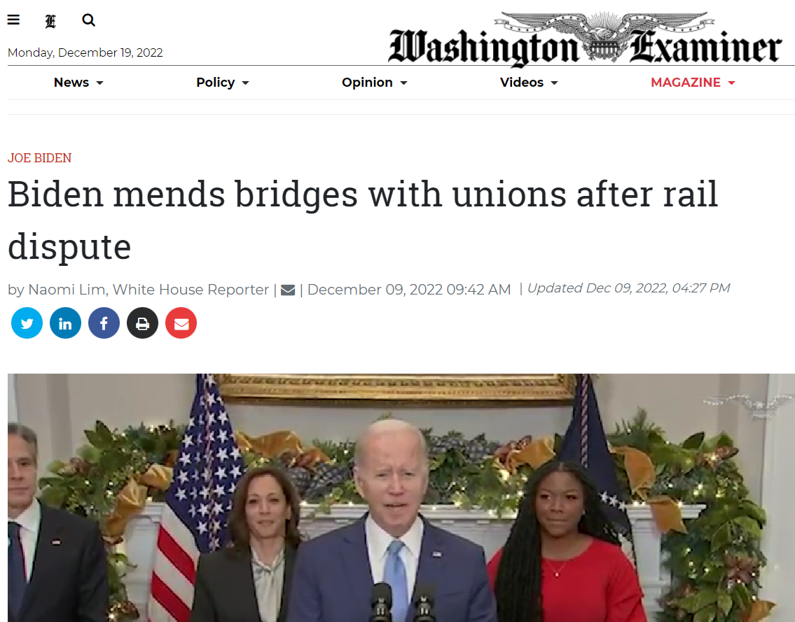 AFFT in the Washington Examiner: Biden mends bridges with unions after rail dispute