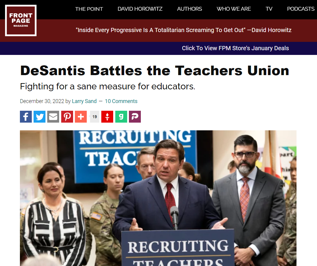 AFFT in FrontPage Magazine: DeSantis Battles the Teachers Union