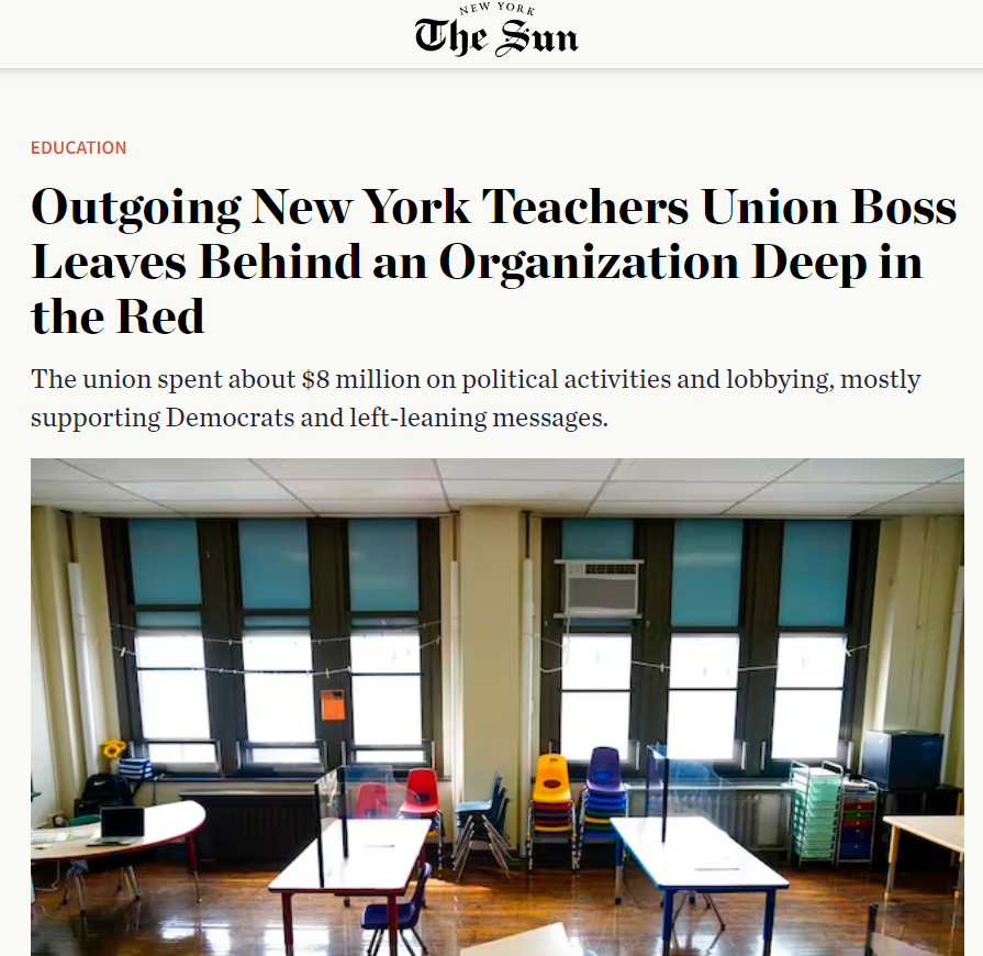 AFFT in the New York Sun: Outgoing New York Teachers Union Boss Leaves Behind an Organization Deep in the Red